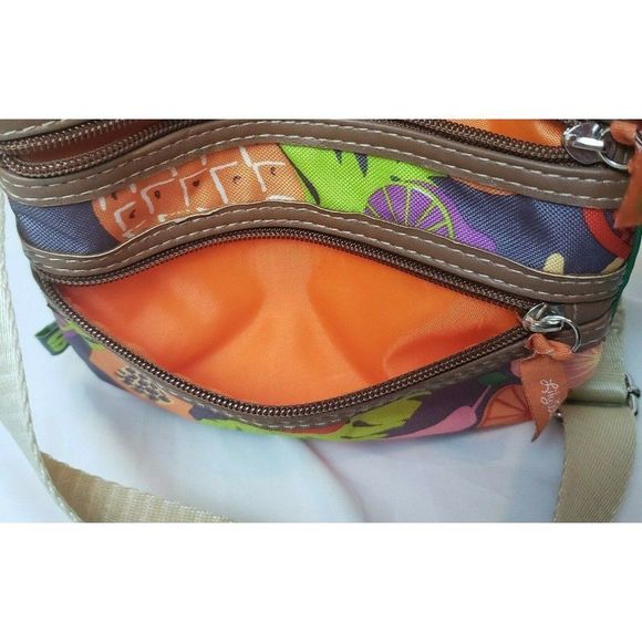 Lily Bloom Crossbody Bag Purse Tropical Fruit Multicolor Vegan Leather Trim - Picture 4 of 11